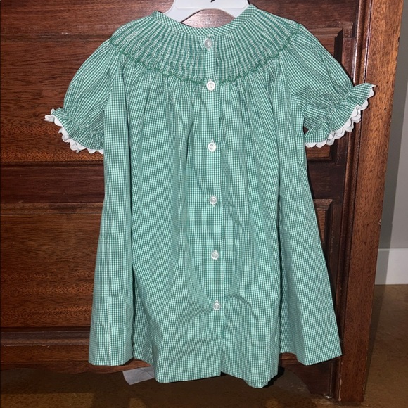 Green Smocked Christmas Dress - Picture 2 of 3